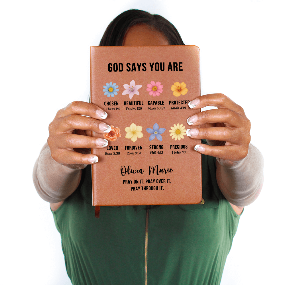 God Says You Are Journal – Personalized Christian Gift for Women – Custom Prayer Notebook with Bible Verses & Floral Design