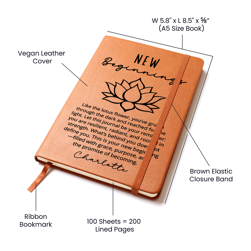 New Beginnings Journal Gift for Her – Custom Name Lotus Flower Notebook – Divorce, Healing, Encouragement, Fresh Start, Self Love Gift