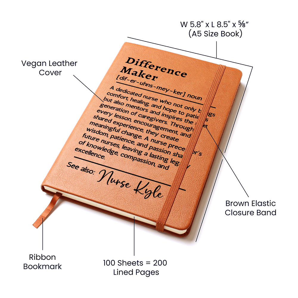 Nurse Preceptor Gift - Difference Maker Journal - Mentor Appreciation Gift - Thank You Notebook for Nursing Instructor - Vegan Leather