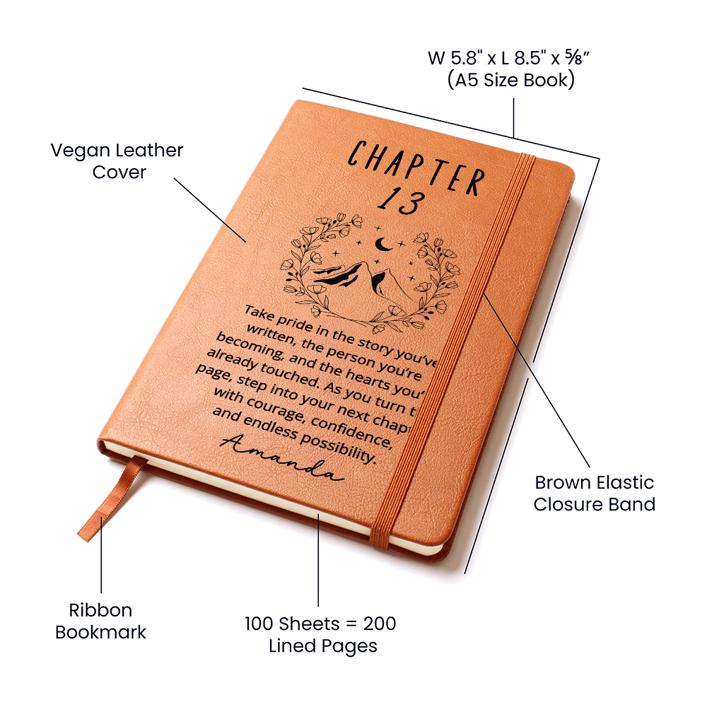 Personalized 13th Birthday Journal | Book Lover Custom Name Chapter 13 Vegan Leather Notebook | Teen Girl Gift | Milestone Keepsake for Her