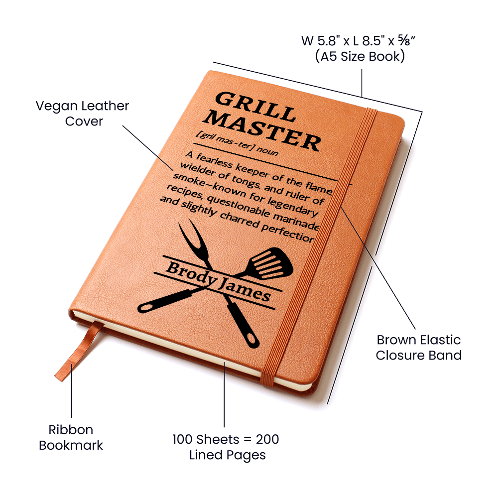 Custom Grill Master BBQ Recipe Book | Personalized Name Secret Recipes Journal, Funny Cookbook Gift for Dad, Grandpa, or Friend