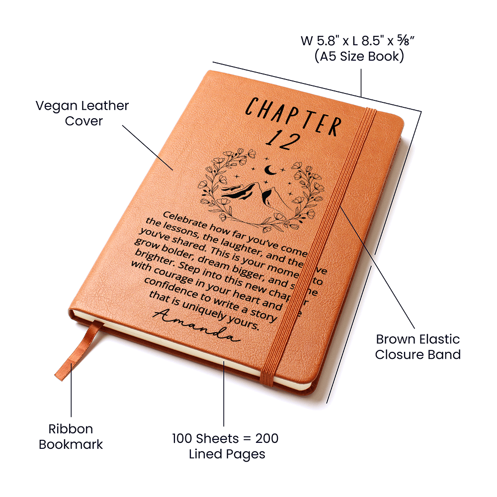 Personalized 12th Birthday Journal | Book Lover Custom Name Chapter 12 Vegan Leather Notebook | Tween Girl Gift | Milestone Birthday Keepsake