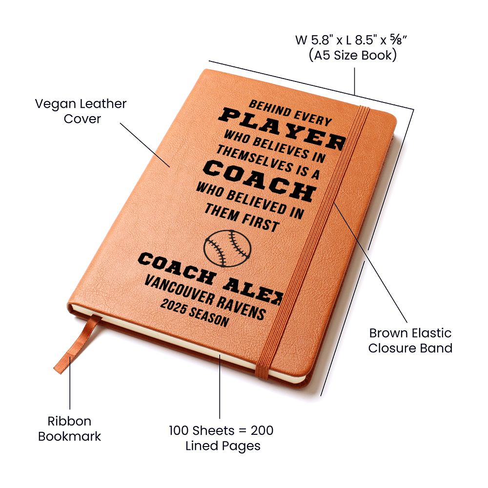 Custom Coach Journal Gift – Personalized Sports Notebook with Team Name, Coach Name & Year – End of Season Coach Thank You