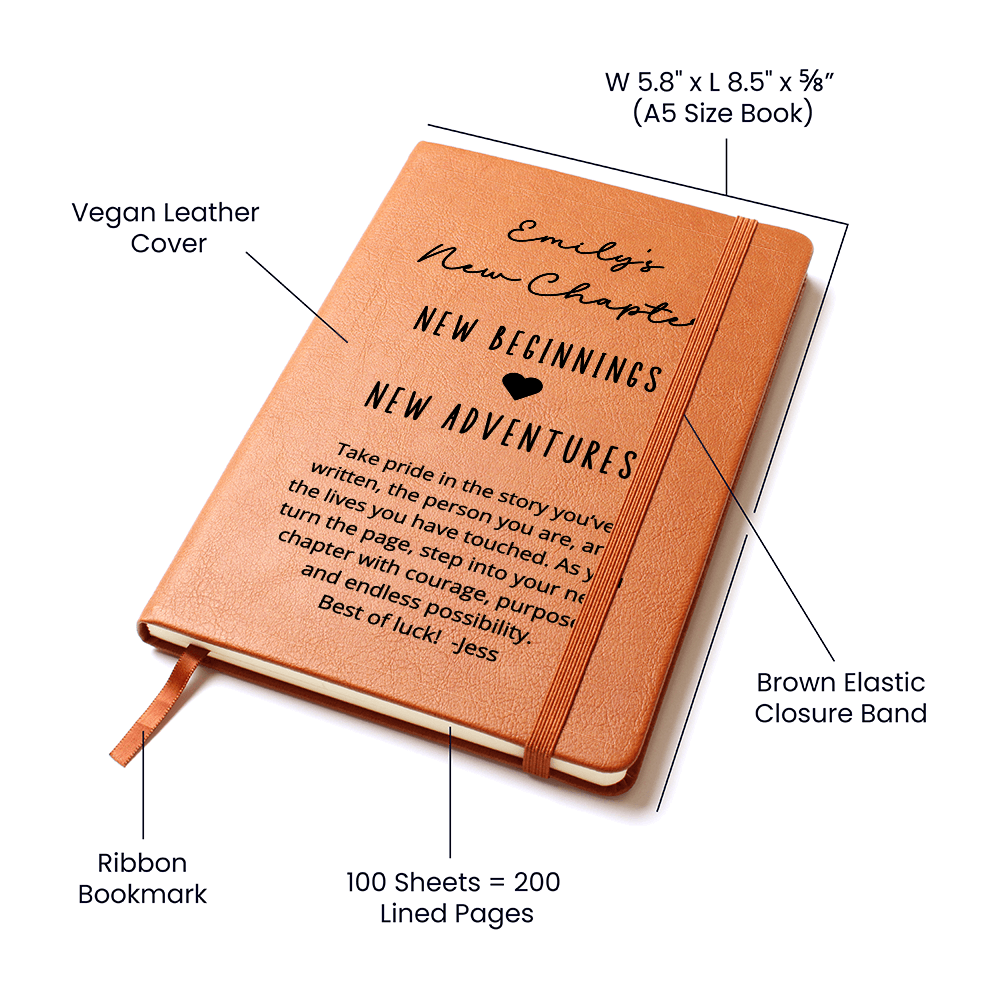 New Chapter Beginnings Gift, Custom Name Notebook New Job Promotion Leaving Work Retirement Gift Good Luck for Colleague Friend