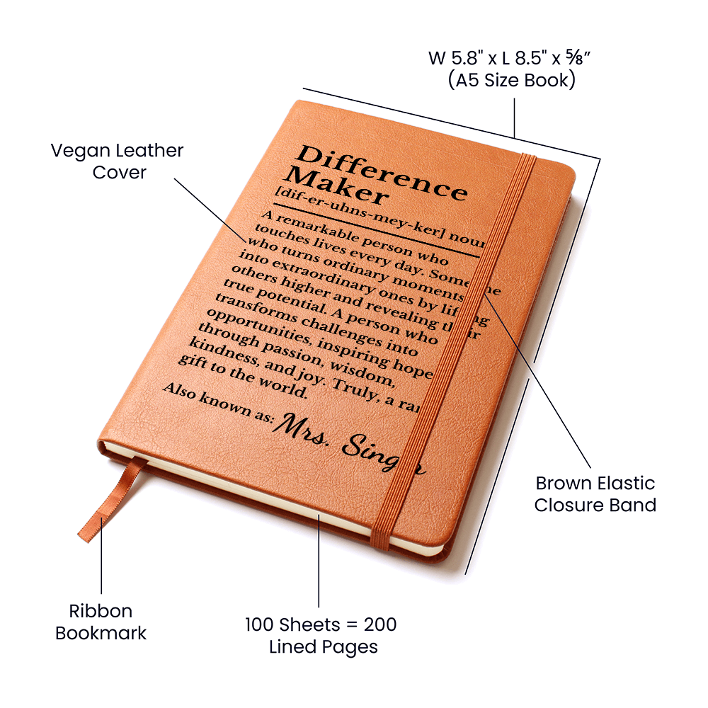 Personalized Difference Maker Vegan Leather Journal: Mentor Gift