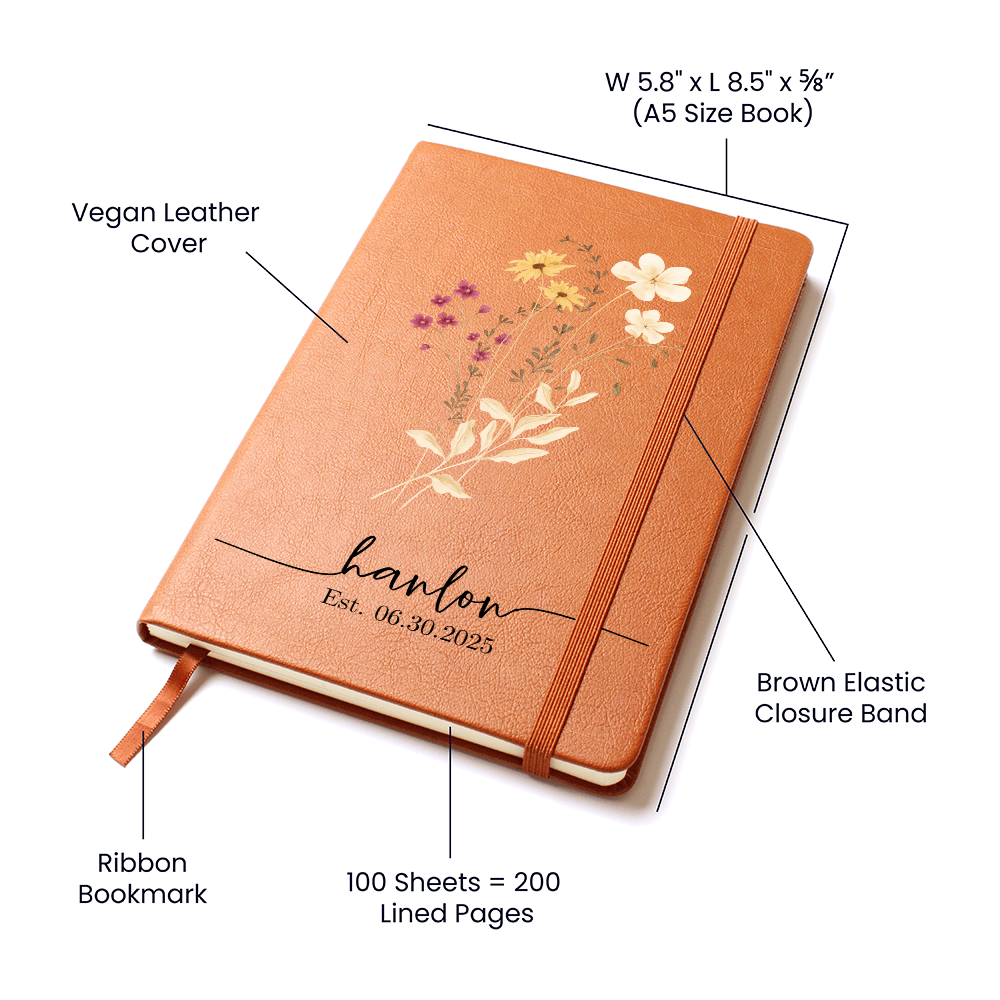 Wildflower Personalized Journal Custom Notebook For Women Personalized Gift For Her Floral Gratitude Journal Bridesmaid Gift For Mom