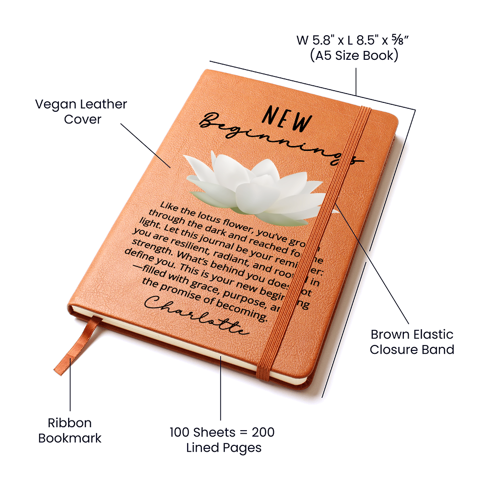 Lotus Flower New Beginnings Journal – Custom Name Gift for Her – Divorce, Breakup, Clean Slate, Strength, Sober Moving or New Job Gift