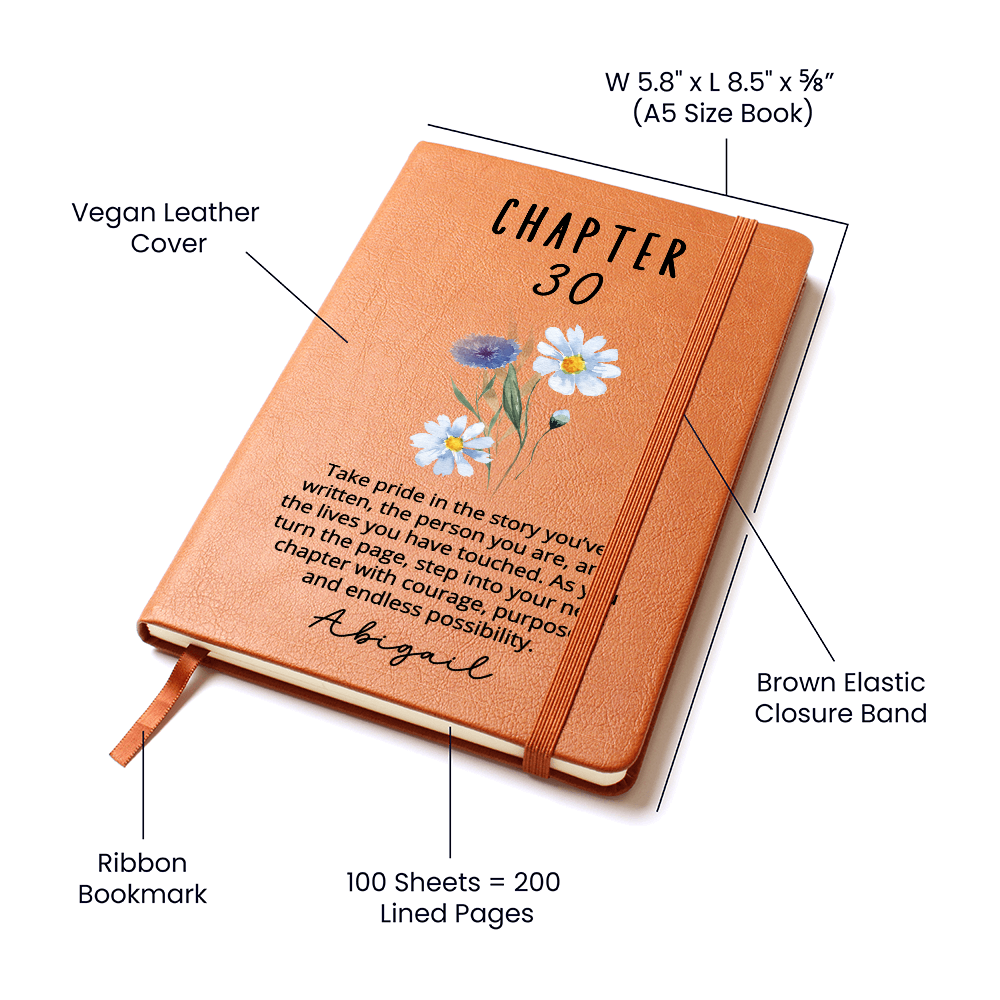 30th Birthday Gift, Chapter 30 Name Journal, 30 Years Old, Turning Thirty Notebook, 30 Years Old Gift for Her Friend Daughter Sister