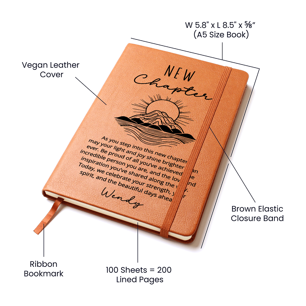 New Chapter Personalized Journal | Custom Name Vegan Leather Notebook, Encouragement Gift for Graduation, Retirement, or Birthday