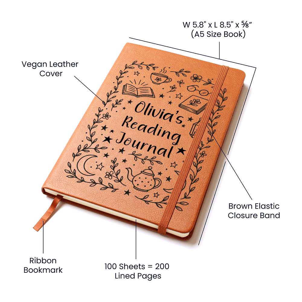 Personalized Reading Journal for Book Lovers – Custom Book Review Custom Vegan Leather Notebook Gift for Women, Teens, Teachers, Students