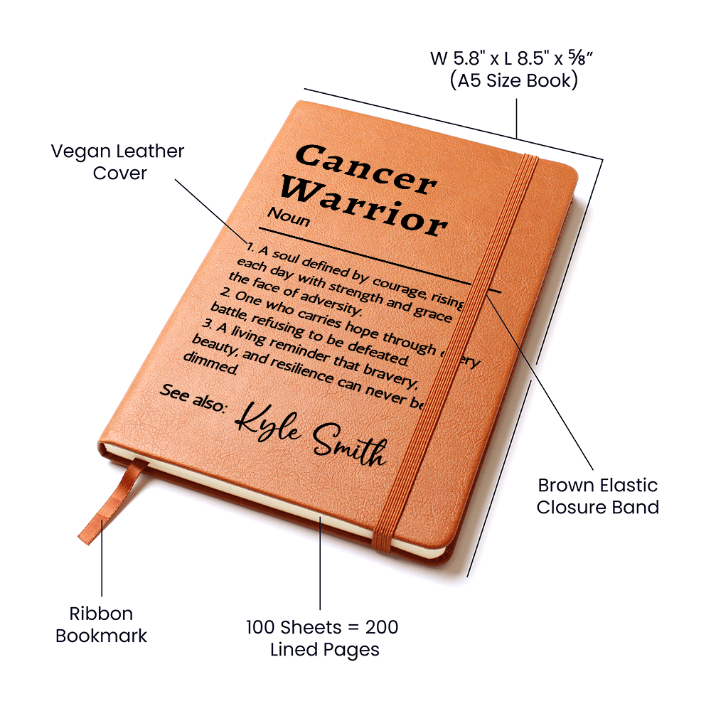 Cancer Warrior Journal, Personalized Vegan Leather Notebook, Custom Name Cancer Survivor Gift, Encouragement Journal, Christmas Gift Idea