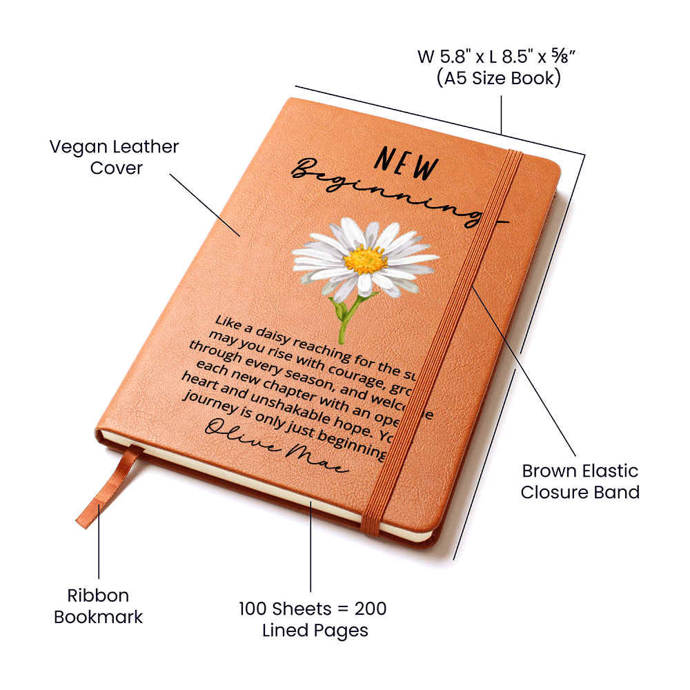 New Beginnings Daisy Personalized Journal - New Job, Graduation, Farewell, Good Luck, Divorce, Inspirational Gift for Her, New House