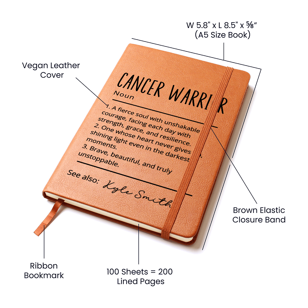 Cancer Warrior Journal, Personalized Vegan Leather Notebook, Custom Name Cancer Survivor Gift, Encouragement Journal, Christmas Gift Idea