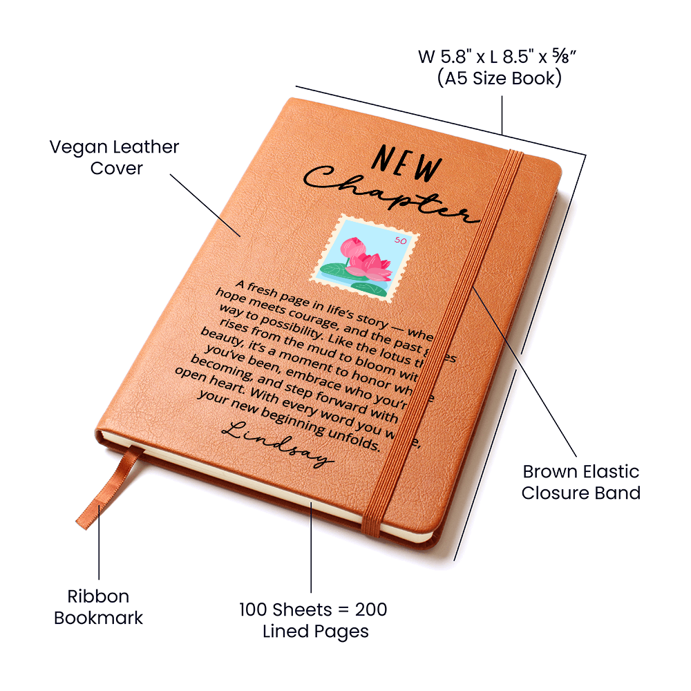 Personalized New Chapter Lotus Journal | Custom Name Vegan Leather Notebook | Sobriety Recovery Divorce Healing Encouragement Gift