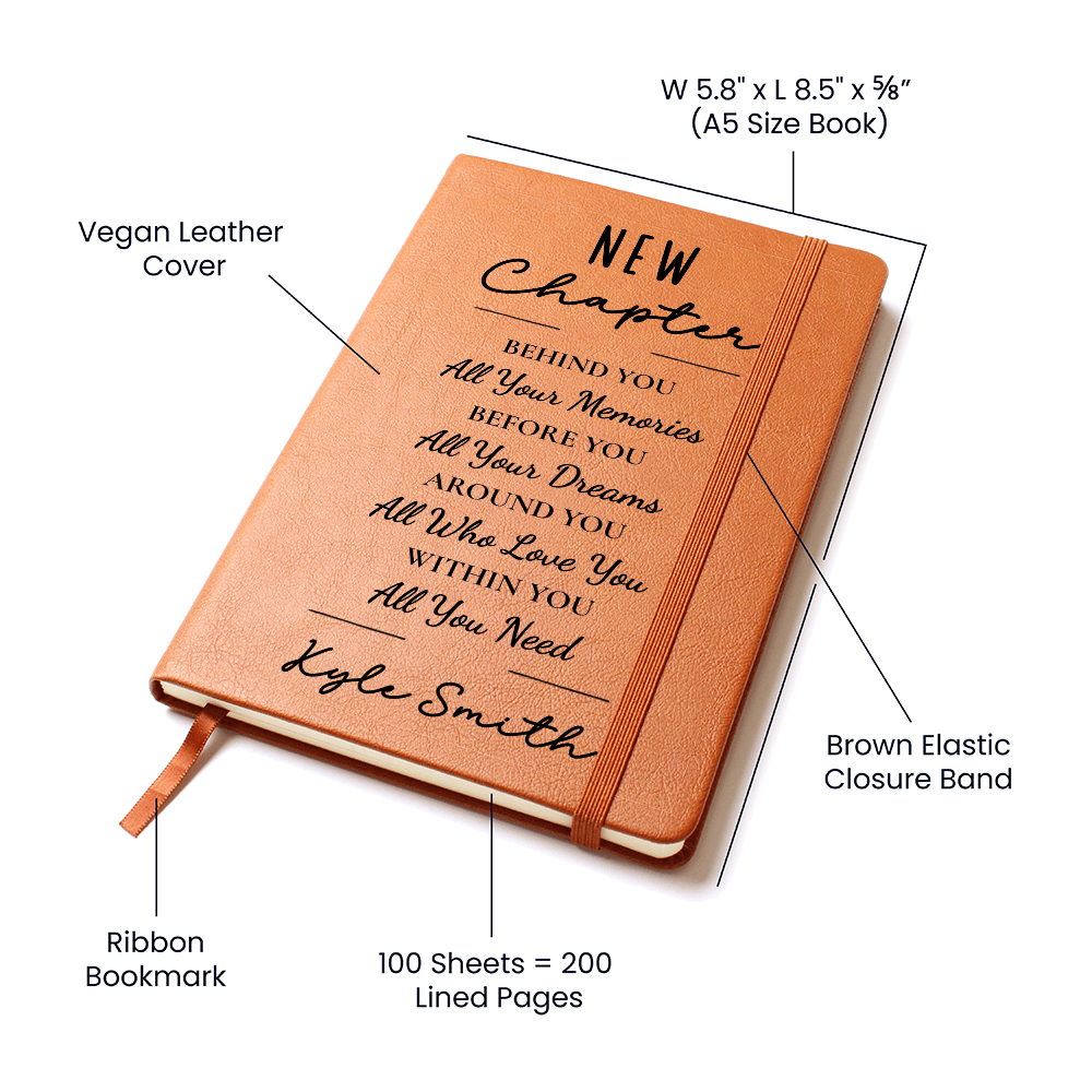Personalized Vegan Leather Journal | New Chapter Engraved Notebook, Custom Name Memory & Dream Journal, Gift for Graduation or Birthda
