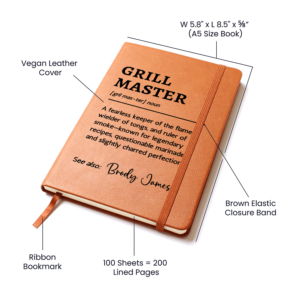 Personalized Grill Master Recipe Book | Custom BBQ Journal with Name, Funny Secret Recipes Cookbook Gift for Dad, Grandpa, or Friend
