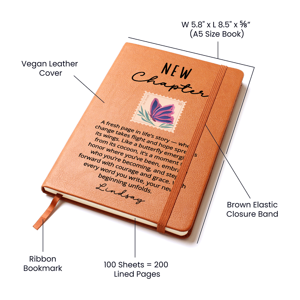 Personalized Butterfly New Chapter Journal | Custom Name Vegan Leather Notebook | Sobriety Divorce Recovery Healing Gift for Her