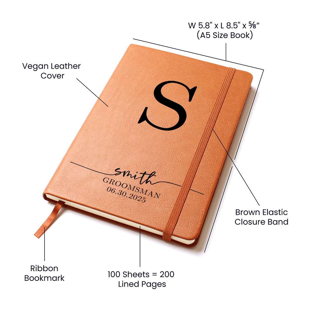 Personalized Groomsman Journal – Custom Monogram Notebook with Name & Wedding Date – Groomsmen Proposal or Thank You Gift Idea