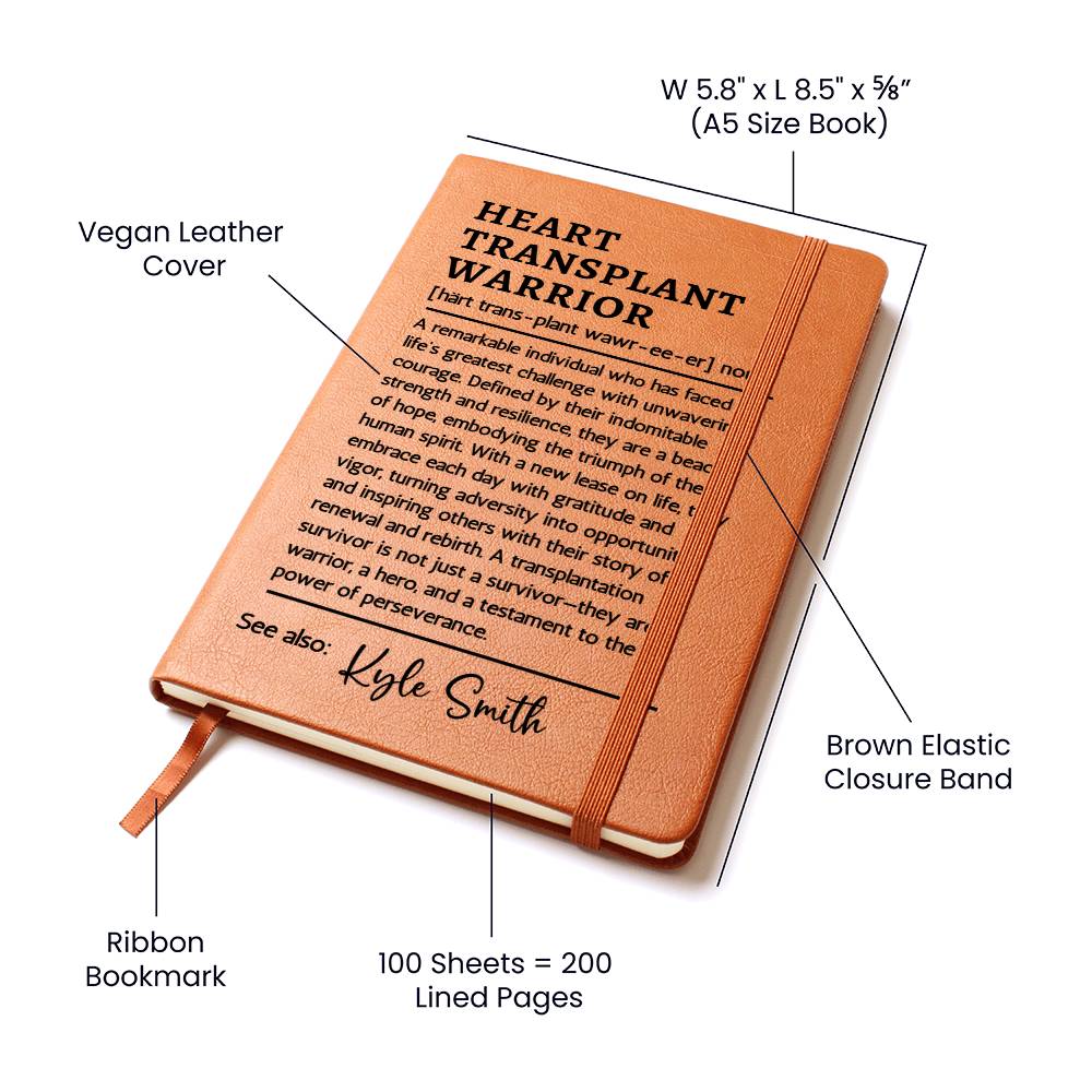 Personalized Heart Transplant Warrior Journal | Custom Name Vegan Leather Notebook | Transplant Survivor Gift | Organ Donation Keepsake