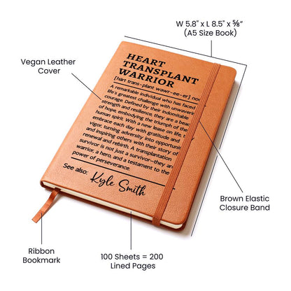 Personalized Heart Transplant Warrior Journal | Custom Name Vegan Leather Notebook | Transplant Survivor Gift | Organ Donation Keepsake