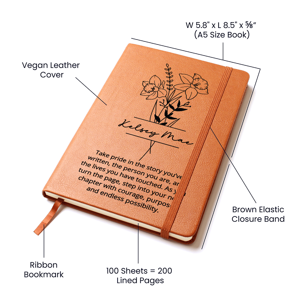 Personalized Birth Flower Name Journal Gift for Her |  Any Age Birthday Present for Women