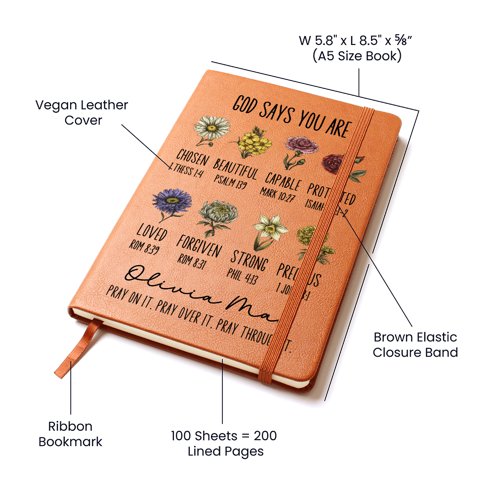 God Says You Are Personalized Prayer Journal For Women Custom Positive Affirmations Notebook Christian Gift Religious Gift for Girls Diary