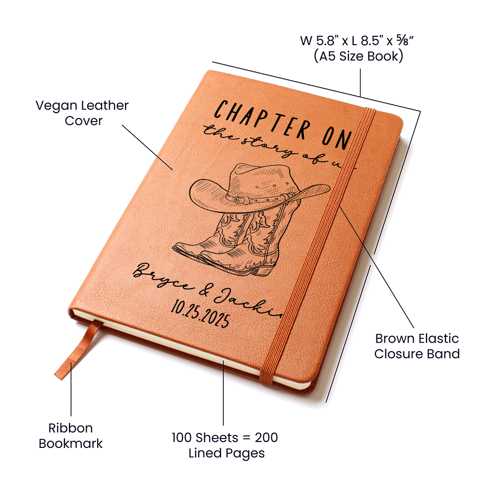 Personalized Wedding Journal | Chapter One Story of Us Vegan Leather Notebook, Custom Anniversary Gift for Couple, Rustic Western Keepsake