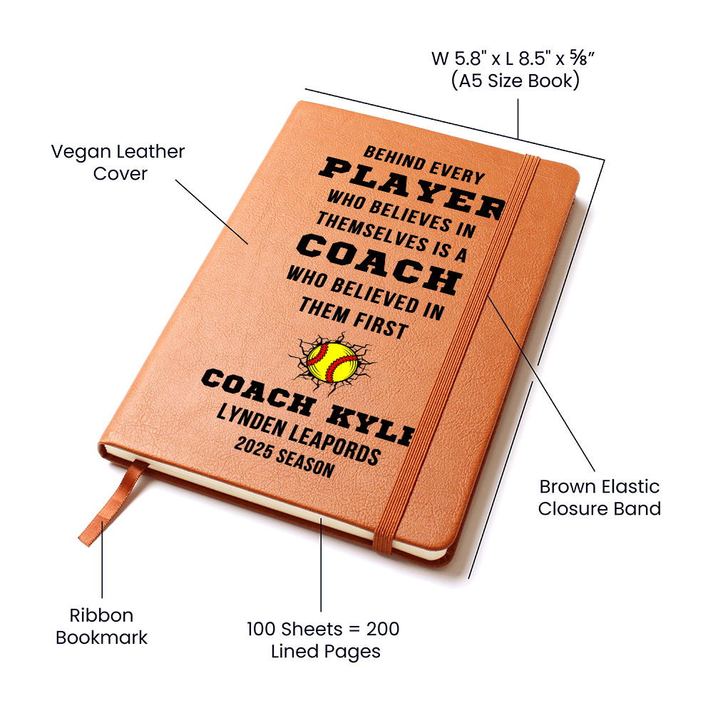 Any Sport Personalized Gift for Coach End of Season Thank You Customized Coach Book Youth Travel School Vegan Leather Notebook