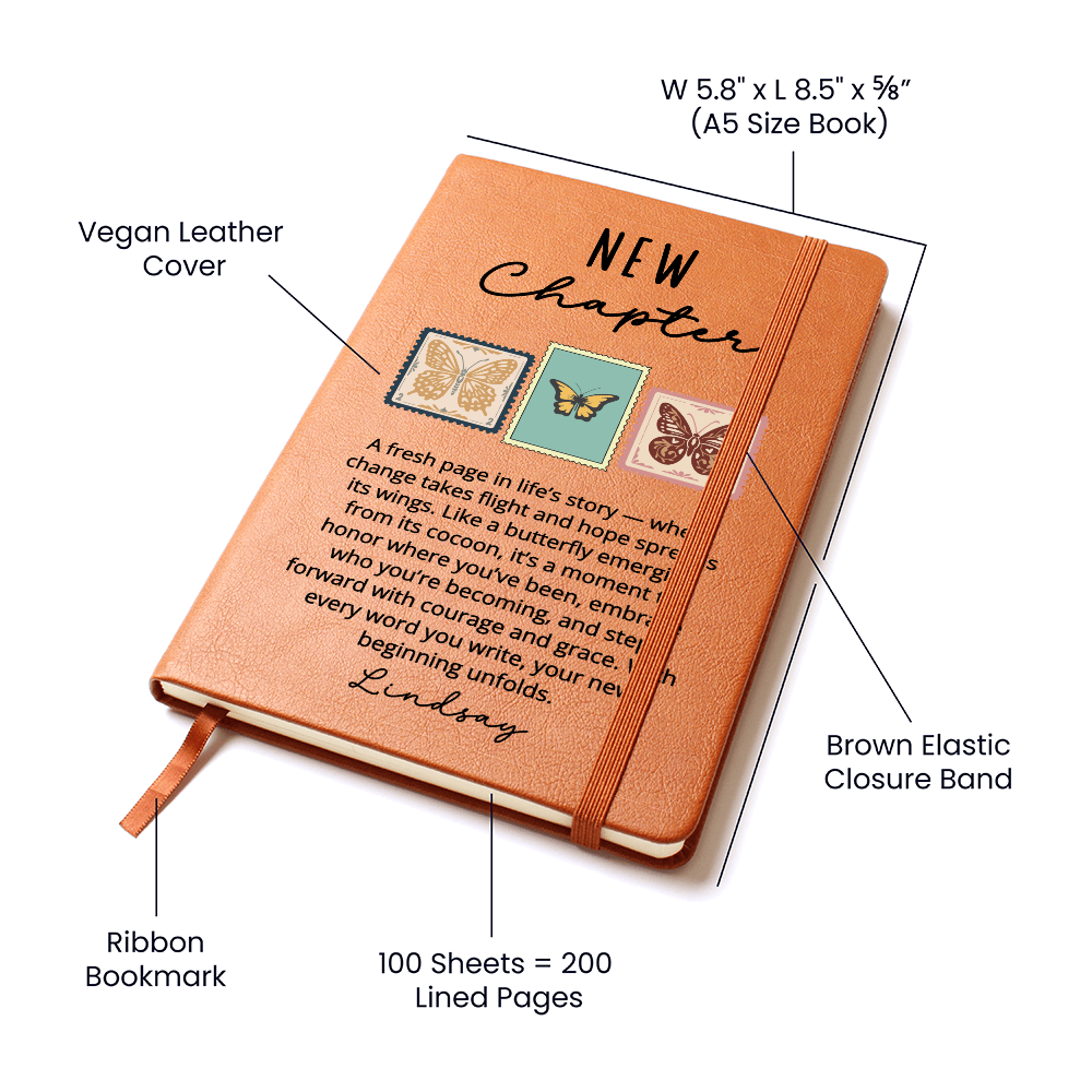 Personalized Butterfly New Chapter Notebook | Custom Name Vegan Leather Journal Sobriety Divorce Recovery Encouragement Healing Gift for Her