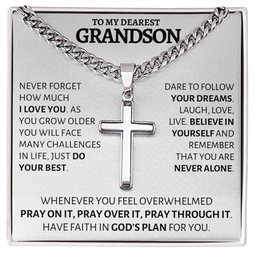 Custom Gift for Grandson | Engraved Cross Necklace from Grandma or Grandpa