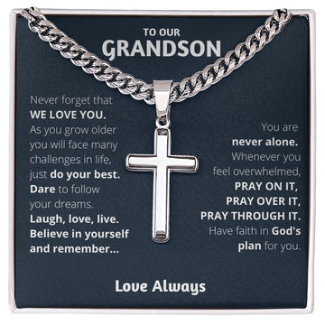 Personalized Grandson Gift from Grandma and Grandpa, Waterproof Cross