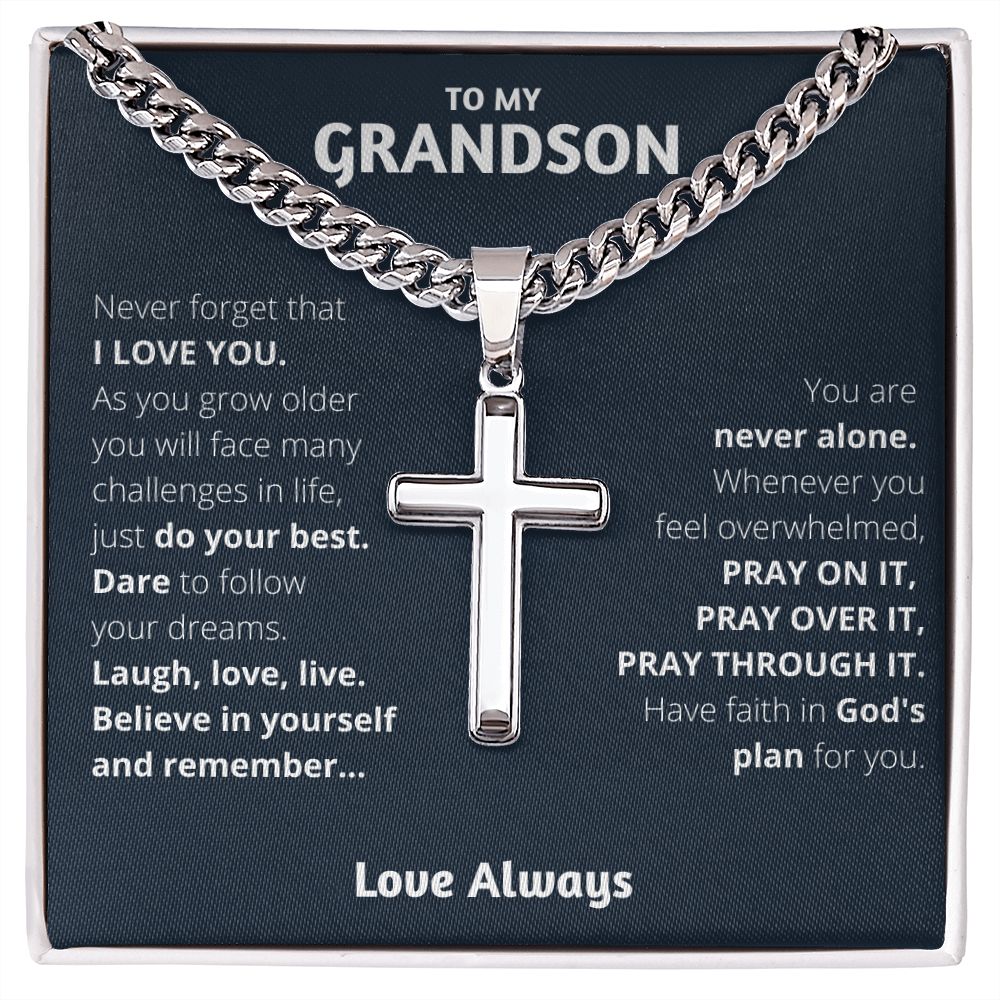 Personalized Grandson Gift from Grandma, From Grandpa, Waterproof Cross