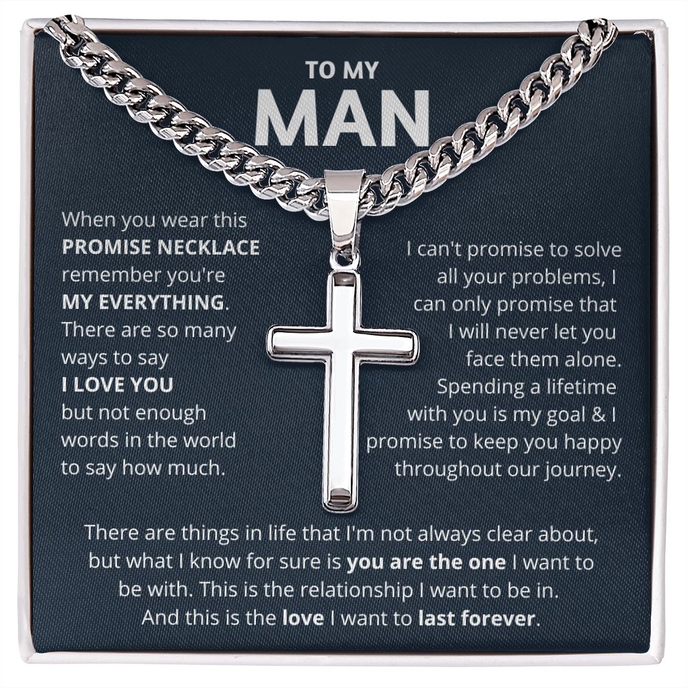 Personalized To My Man Cuban Chain Necklace, Promise Necklace for Him, Anniversary Gift for Man, Boyfriend Birthday Gift, Romantic Birthday Gift for Him