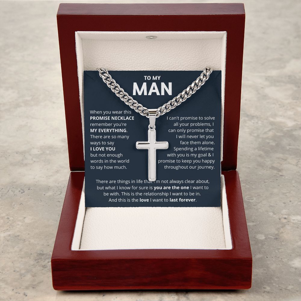 Personalized To My Man Cuban Chain Necklace, Promise Necklace for Him, Anniversary Gift for Man, Boyfriend Birthday Gift, Romantic Birthday Gift for Him