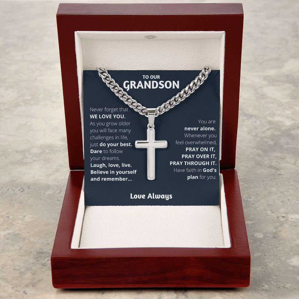 Personalized Grandson Gift from Grandma and Grandpa, Waterproof Cross