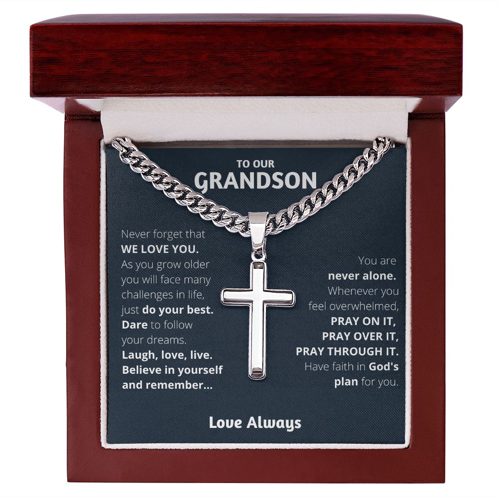 Personalized Grandson Gift from Grandma and Grandpa, Waterproof Cross