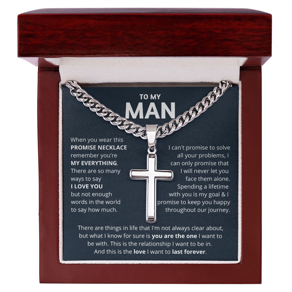 Personalized To My Man Cuban Chain Necklace, Promise Necklace for Him, Anniversary Gift for Man, Boyfriend Birthday Gift, Romantic Birthday Gift for Him