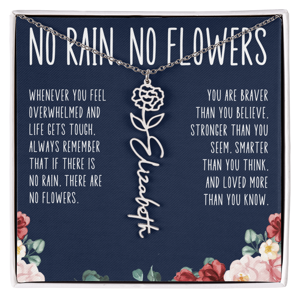 No Rain No Flowers Personalized Birth Flower Name Necklace