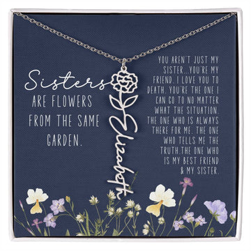 Custom Name Birth Month Flower Necklace Gift for Sister from Sister