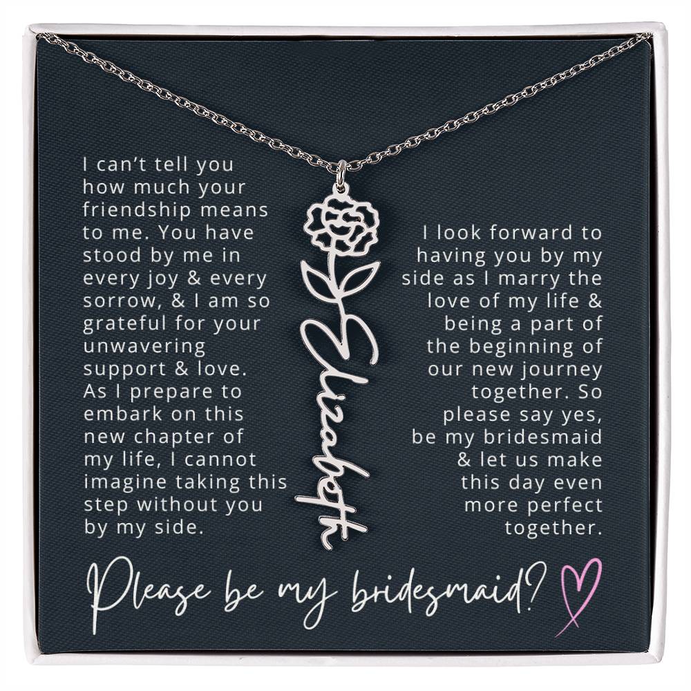 Bridesmaid Proposal Custom Name Necklace with Birth Month Flower Bridal Party Gift