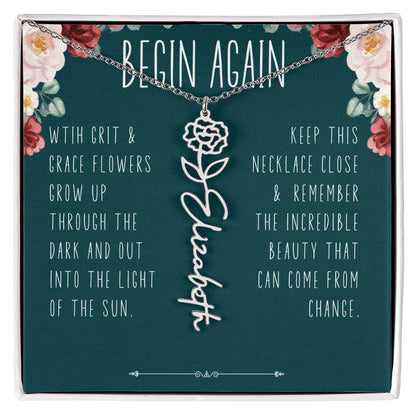 Begin Again Personalized Birth Flower Name Necklace Encouragement Gift for Her