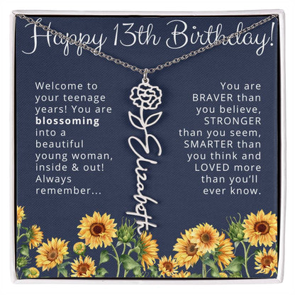 13th Birthday Gift Birth Month Flower Necklace