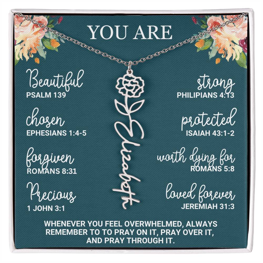 Personalized Birth Flower Necklace Custom Name Necklace Floral Name Necklace Custom Name Jewelry, Personalized Gifts For Her Birthday Gifts