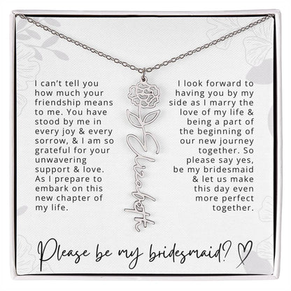 Bridesmaid Gift Script Name Necklaces Personalized Name and Birth Month Flower