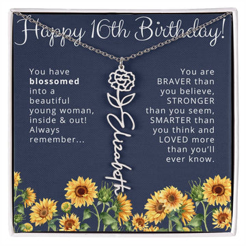 16th Birthday Gift for Her Custom Birth Flower Name Necklace