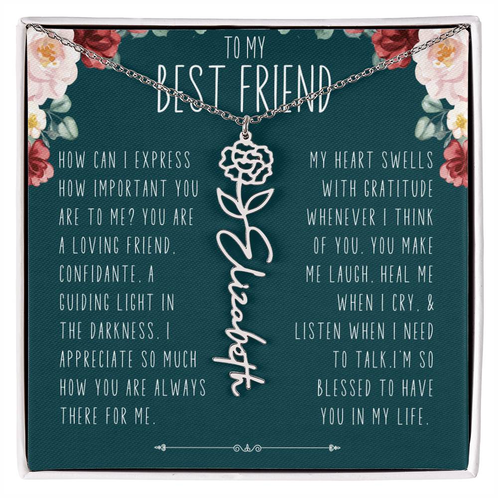 Best Friend Gift Birth Flower Name Necklace Jewelry, Long Distance, Quotes, Friends Forever