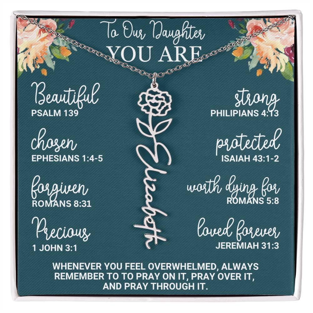 To Our Daughter Personalized Birth Flower Necklace Custom Name Necklace Floral Name Necklace Custom Name Jewelry