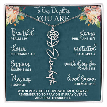 To Our Daughter Personalized Birth Flower Necklace Custom Name Necklace Floral Name Necklace Custom Name Jewelry