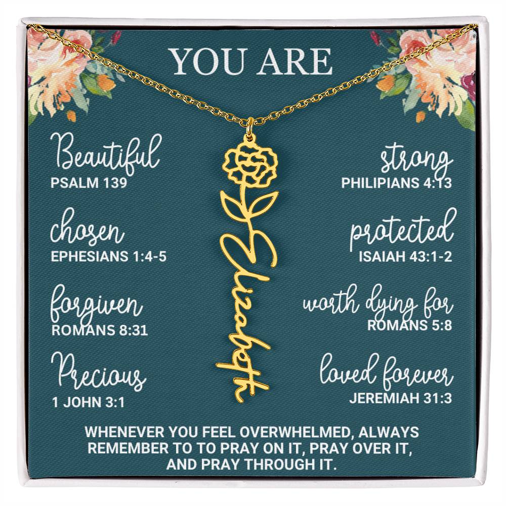 Personalized Birth Flower Necklace Custom Name Necklace Floral Name Necklace Custom Name Jewelry, Personalized Gifts For Her Birthday Gifts