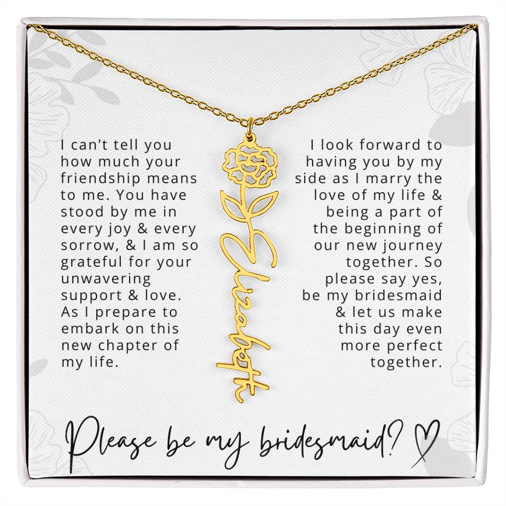 Bridesmaid Gift Script Name Necklaces Personalized Name and Birth Month Flower